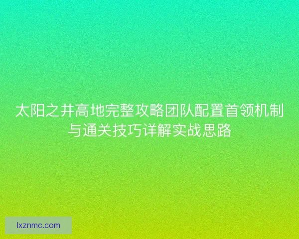 太阳之井高地完整攻略团队配置首领机制与通关技巧详解实战思路